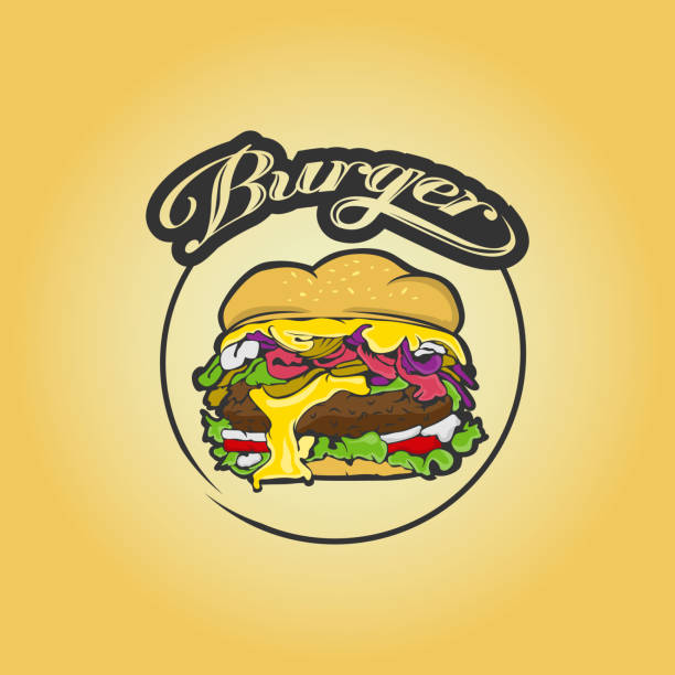 ilustrações, clipart, desenhos animados e ícones de hambúrgueres frescos e saborosos logotipo premium de design, ilustração vetorial do logotipo do hambúrguer. food logo design grapic moderno. - grapic