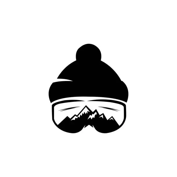 Vector illustration of ski or winter sports logo, badge, emblem, design element. Vector illustration. Monochrome Graphic Art.