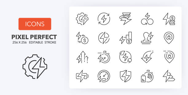 значки линий управления энергопотреблением 256 x 256 - watch battery stock illustrations