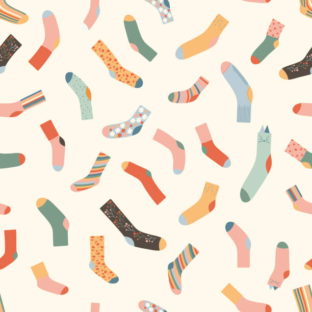 illustrazioni stock, clip art, cartoni animati e icone di tendenza di modello senza cuciture con illustrazione vettoriale colorata dei calzini - sock wool multi colored isolated
