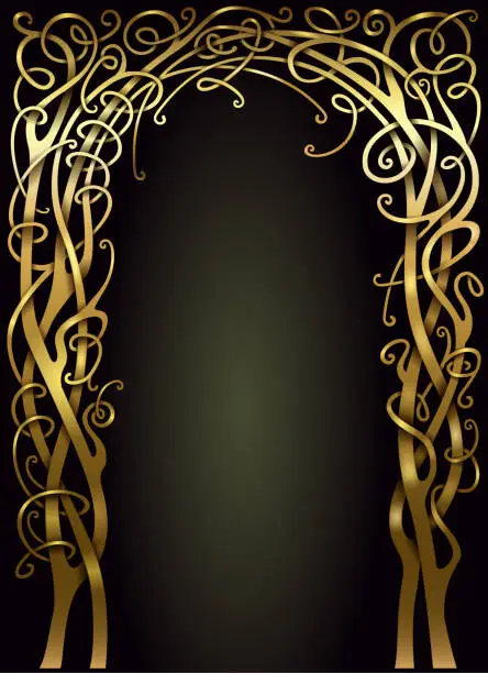 Vector illustration of Golden fabulous forged arch from the vine