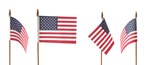 istock Collage of four American flags isolated on white background. 1470988052