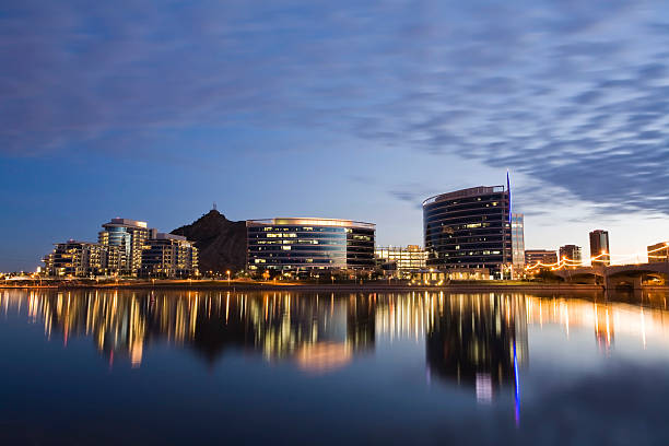 Downtown Tempe Arizona Tempe Town Lake with a bridge and the Tempe, Arizona, USA Downtown skyline in the background. Arizona stock pictures, royalty-free photos & images