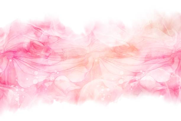 istock Alcohol ink art fantastic abstract banner for spring and summer. Marbled waves in orange and pink gradient 1470989796