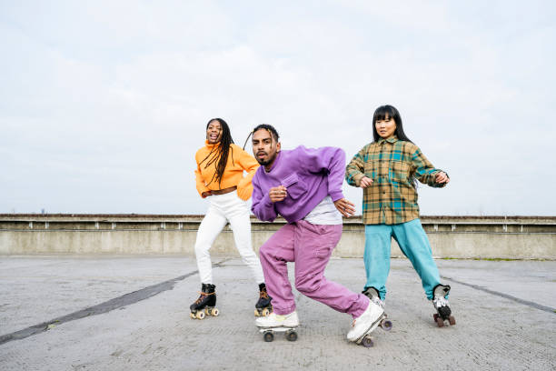 istock Full length action portrait of roller dancers on rooftop 1470989973
