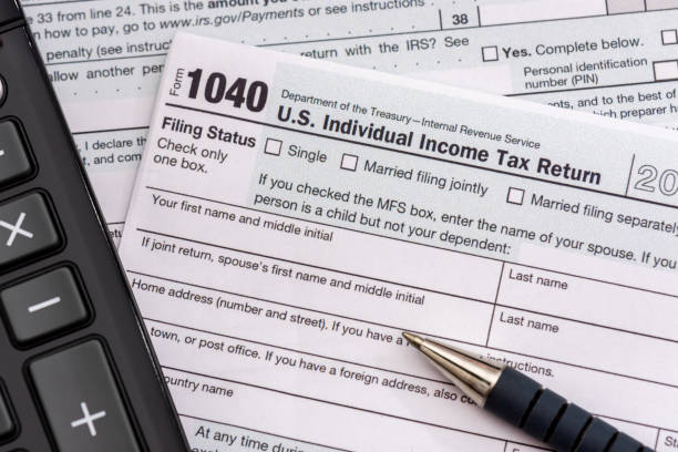 istock US form 1040, individual Income tax return document 1470990375