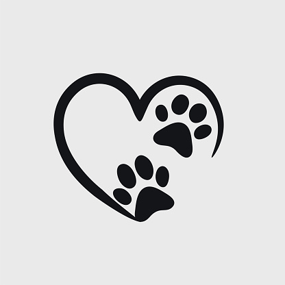 Animal love symbol paw print with heart, isolated vector