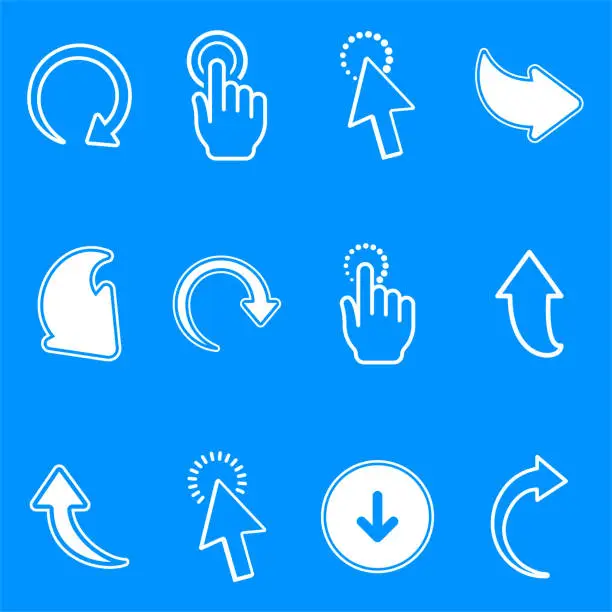Vector illustration of Icon set of arrows, cursors, download, rounded arrow...