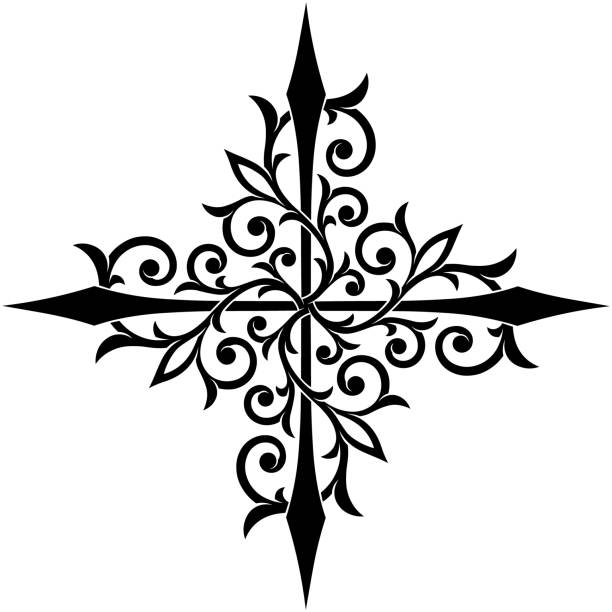 wiktoriański gotycki krzyż ozdobny - silhouette cross shape ornate cross stock illustrations
