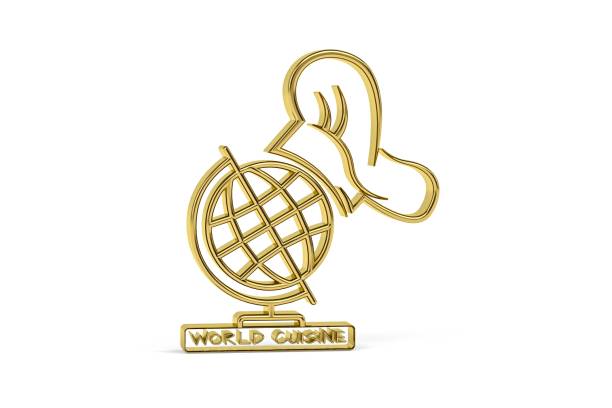Golden 3d world cuisine icon isolated on white background - 3d render