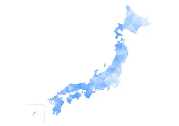 Vector illustration of Map of Japan. Blue gradient polygon pattern. Vector illustration.