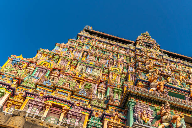 Chidambaram Thillai Natarajar temple gopuram left side. Chidambaram Thillai Natarajar temple gopuram left side. Temple entrance of the famous hindu temple tamil temple stock pictures, royalty-free photos & images