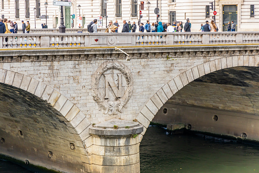 Napoleon III imperial monogram on the Pont au Change bridge in Paris, France