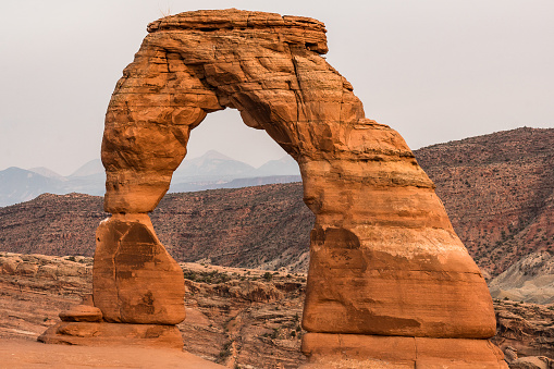 The Delicate Arch at Arches National Park. Beautiful red rocks. Close to Moab, Utah.