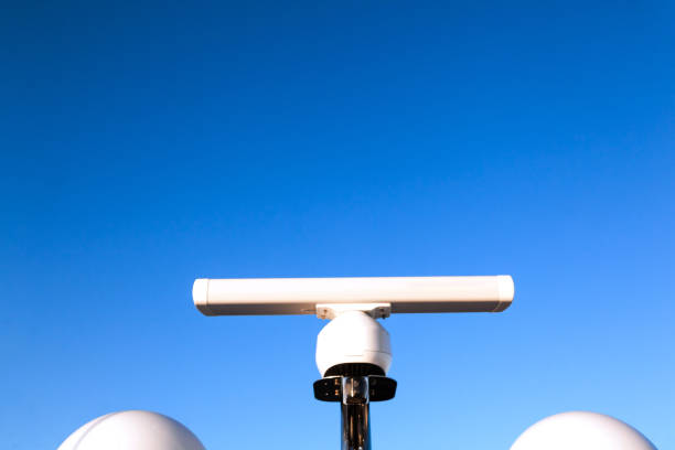 istock Large yacht mast with navigation equipment, bottom view. Radar equipment. 1471011450