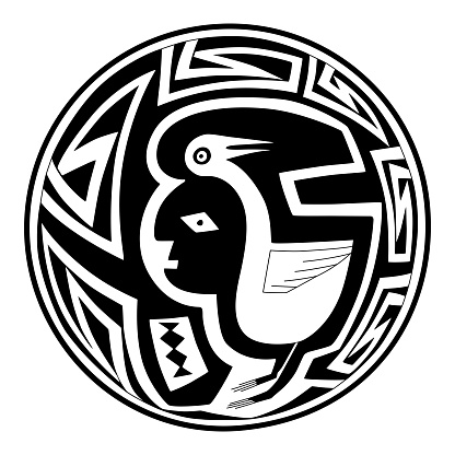 Man and crane, Mangas-Mimbres pottery motif, ca. 1000 CE, showing figure-ground reversal. Perceptual grouping, a necessity for recognizing objects through vision, to identify a figure from background.