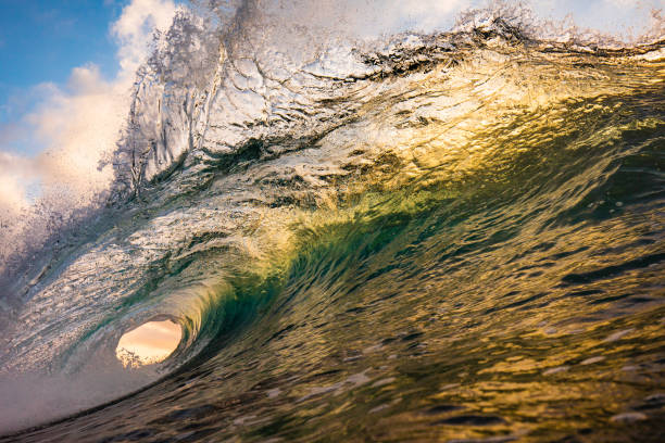istock Unique ocean waves colliding creating pattern in early morning golden light 1471014079