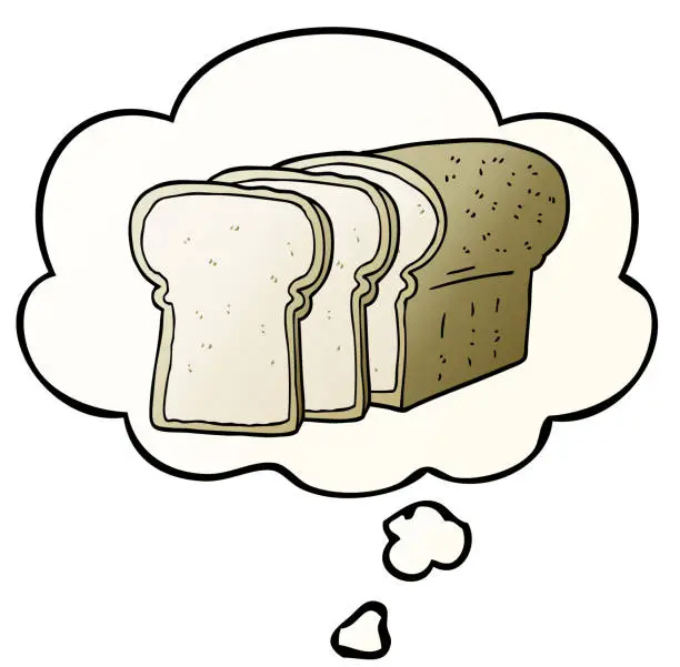 Vector illustration of cartoon sliced bread with thought bubble in smooth gradient style