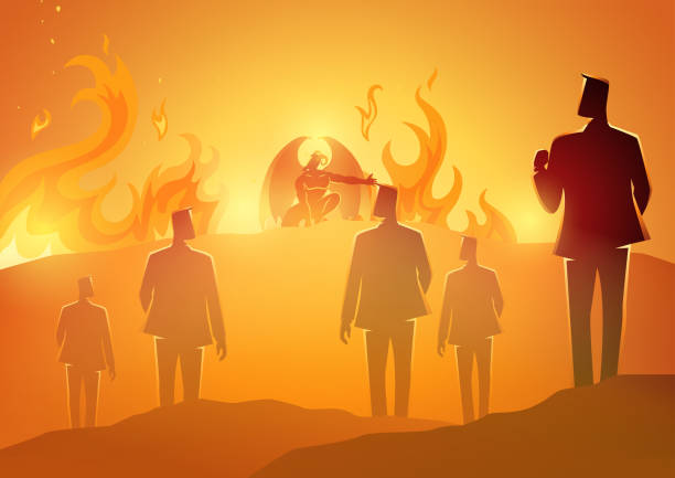 illustrazioni stock, clip art, cartoni animati e icone di tendenza di il diavolo accoglie le persone all'inferno - sinner