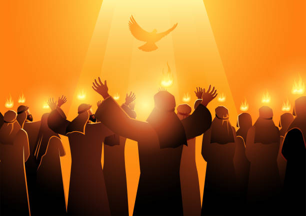 Biblical Silhouette Pentecost Holy Spirit ok vector art illustration
