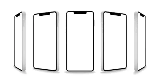 Vector illustration of Smartphone mockup collection. Realistic models smartphone with white screen. Device front view