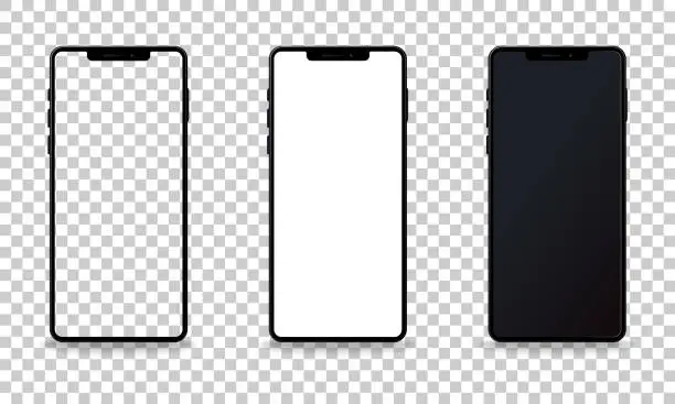 Vector illustration of Smartphone mockup collection. Realistic models smartphone with transparent, white and black screen. Device front view