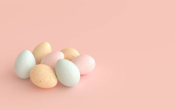 istock Pastel colored speckled easter eggs background. 3d render. Happy Easter eggs big hunt or sale banner 1471028105