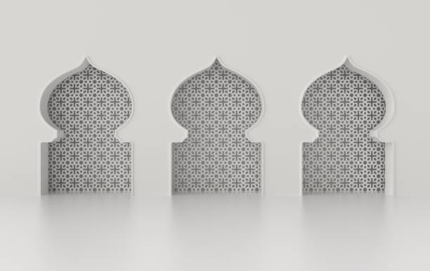 3d render mosque element in intricate arabic, Islamic architecture style window. Ramadan Kareem muslim community festival. Interior mock up