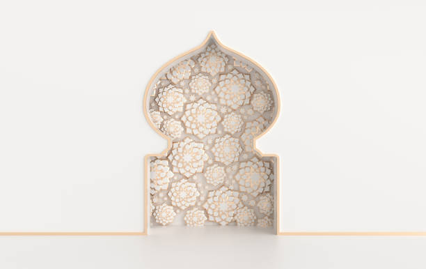 istock 3d render mosque element in ornate arabic, Islamic architecture style interior. White, golden colors, stars Ramadan Kareem. Muslim community festival. 1471028174
