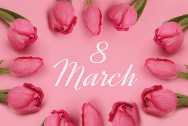 istock Greeting card March 8 from tulips 1471028510
