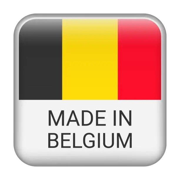 Vector illustration of Made in Belgium badge vector. Sticker with stars and national flag. Sign isolated on white background.