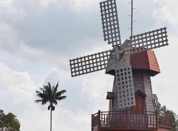 istock Wooden windmill in tourism area 1471038756