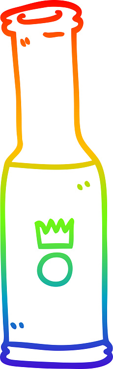 rainbow gradient line drawing of a cartoon bottle of pop