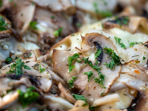 Close up mushrooms on pizza