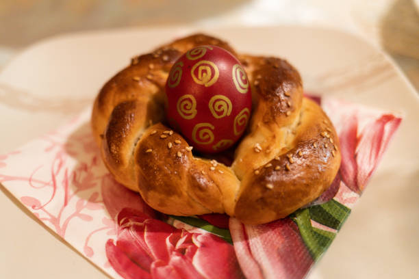 Percent symbol sign made of Easter products, muffins and Easter eggs, post-Christmas sale