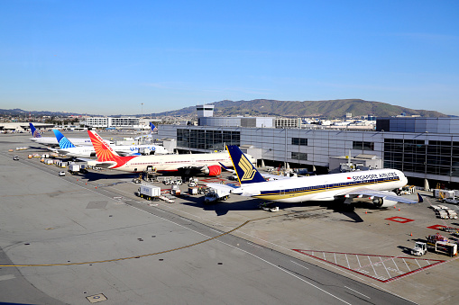 San Francisco, CA, USA - February 18, 2023: San Francisco International Airport (SFO) International Terminal.