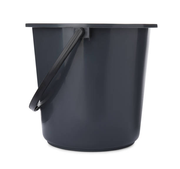 istock Empty black bucket for cleaning isolated on white 1471047540