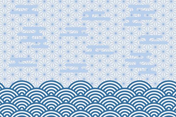 ilustrações, clipart, desenhos animados e ícones de padrão japonês seigaiha material de fundo material de ilustração vetorial - asian culture pattern chinese culture backgrounds