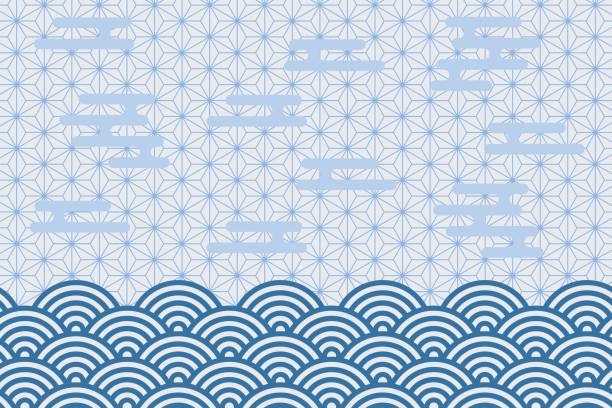 японский узор seigaiha фоновый материал векторная иллюстрация материал - backgrounds multi colored ornate pattern stock illustrations
