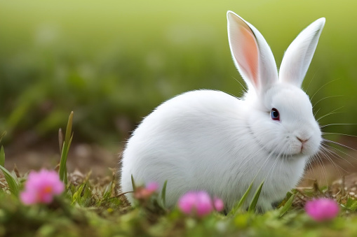 White rabbit in green grass