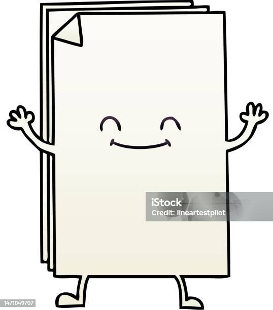 Cartoon Module Paper Image Gradient Shaded Quirky Cartoon Happy Stack Of Papers Stock Illustration ...