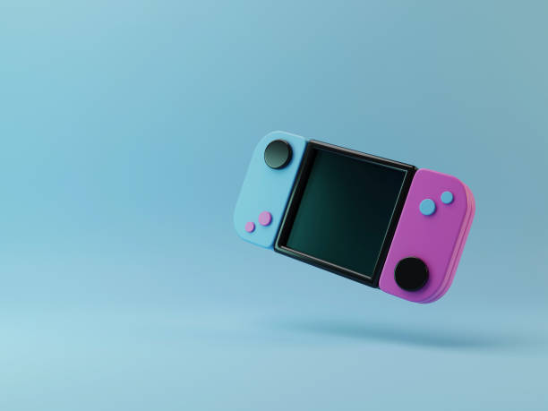 3D illustration of game console on blue background. Game system illustration icon.