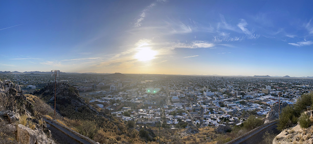 View of Hermosillo City from the top of Cerro de la Campana at sundown