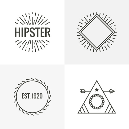 Hipster burst logo sun text anchor. Sun ray cross line hipster premium vector logo.