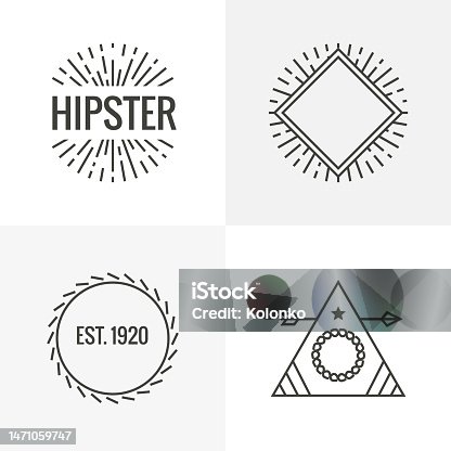 istock Hipster burst logo sun text anchor. Sun ray cross line hipster premium vector logo 1471059747