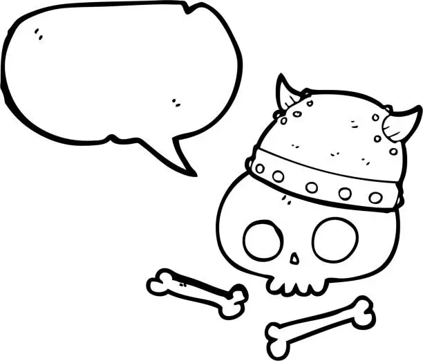 Vector illustration of freehand drawn speech bubble cartoon viking helmet on skull