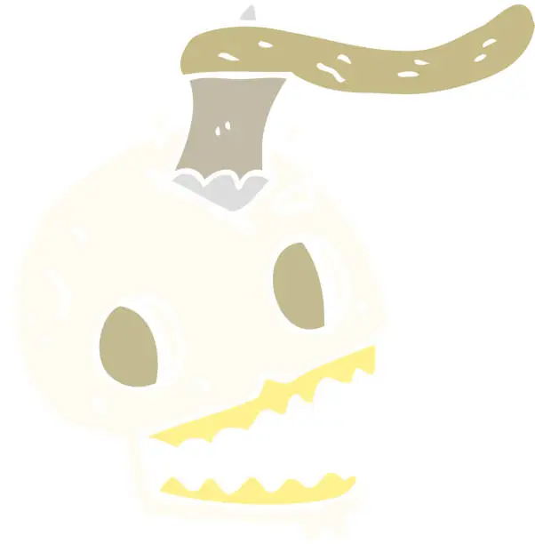 Vector illustration of flat color illustration of axe in skull