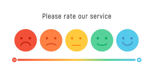 ilustrações de stock, clip art, desenhos animados e ícones de smiley rate scale emotion emoji icon. feedback rate survey emoticon satisfaction meter. - 11305