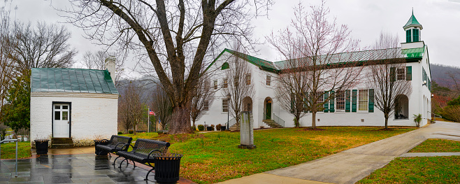 Nelson County Courthouse at Lovingston, the National Register of Historic Places, built in 1807, a rectangular, two-story stuccoed brick structure, in Virginia