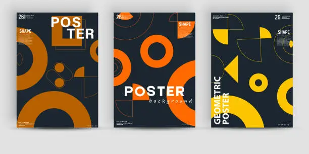 Vector illustration of Simple geometric posters mockups created with vector abstract elements, lines and bold geometric shapes.